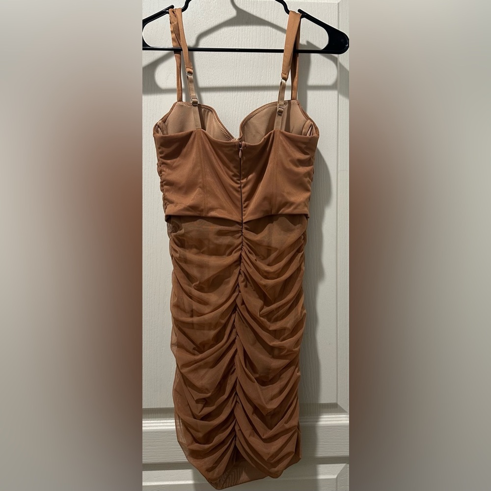 Oh Polly Cindy Strappy Corset Ruched Bodycon  Corset Mini Dress in Brown ZB8 - Picture 8 of 9